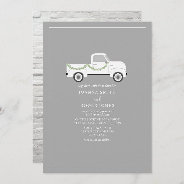Vintage White Truck Wedding Invitation (Front/Back)