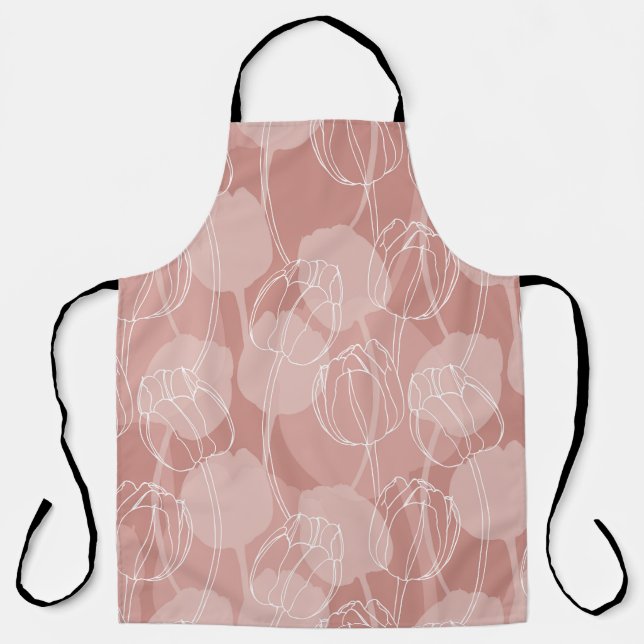 Vintage White Tulips Pink Background Apron (Front)