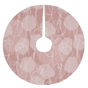 Vintage White Tulips Pink Background Brushed Polyester Tree Skirt