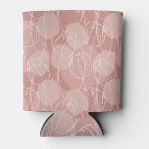 Vintage White Tulips Pink Background Can Cooler