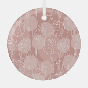Vintage White Tulips Pink Background Glass Tree Decoration