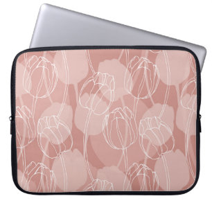 Vintage White Tulips Pink Background Laptop Sleeve