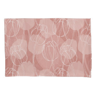 Vintage White Tulips Pink Background Pillowcase