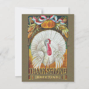 Vintage White Turkey and Thanksgiving Greeting Holiday Card