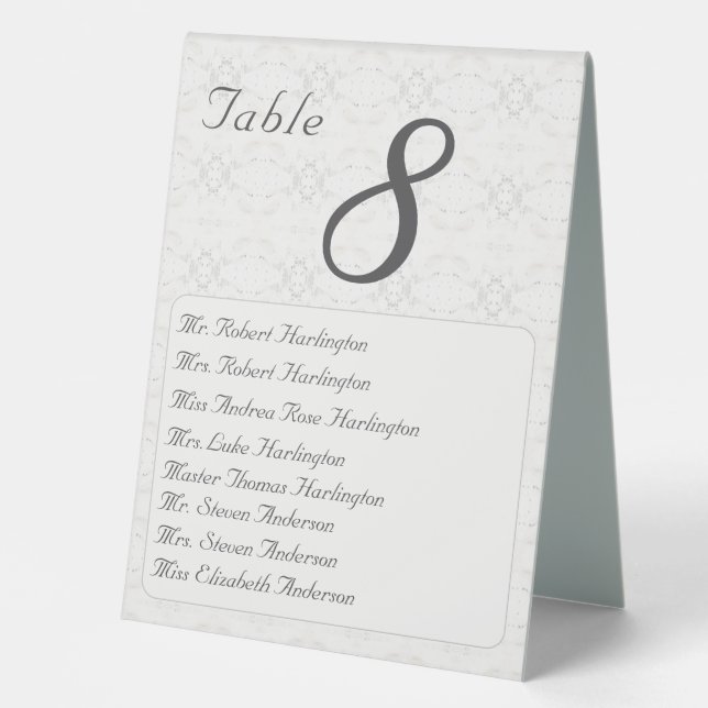 Vintage White Wedding Table Number (Front)