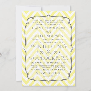 Vintage White & Yellow Chevron Stripes Wedding Invitation