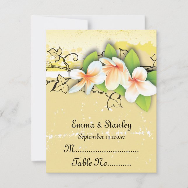 Vintage white yellow plumeria ivy place card (Front)