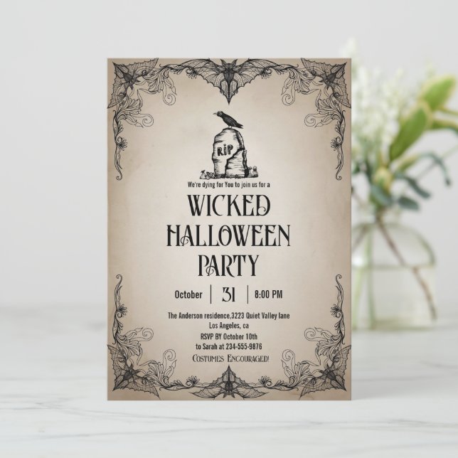 Vintage Wicked Good Time Halloween Party Invitation (Standing Front)