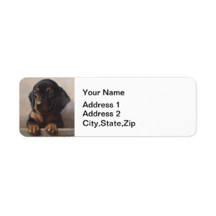Vintage Wiener Dog Puppy Portrait Oil Painting Return Address Label