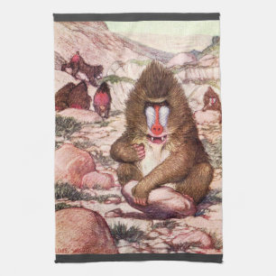 Vintage Wild Animal, Baboons by Louis Sargent Tea Towel