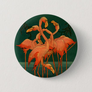 Vintage Wild Animal Birds, Tropical Pink Flamingos 6 Cm Round Badge