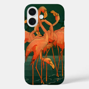 Vintage Wild Animal Birds, Tropical Pink Flamingos iPhone 16 Case