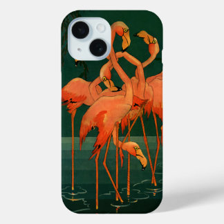 Vintage Wild Animal Birds, Tropical Pink Flamingos iPhone 15 Case