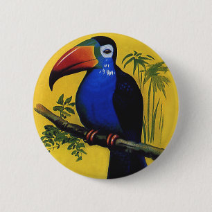 Vintage Wild Animal Birds, Tropical Toucan in Tree 6 Cm Round Badge