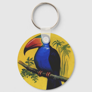 Vintage Wild Animal Birds, Tropical Toucan in Tree Key Ring