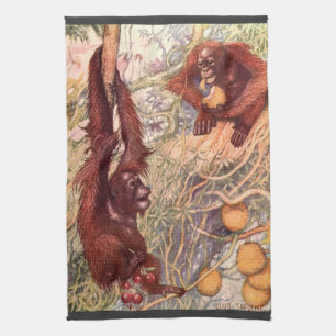 Vintage Wild Animal, Orangutans by Louis Sargent Tea Towel