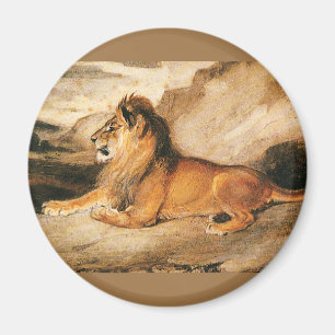 Vintage Wild Animals, African Lion on the Savannah Magnet