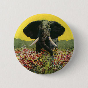 Vintage Wild Animals, Cobra Snake African Elephant 6 Cm Round Badge