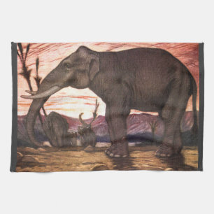 Vintage Wild Animals, Elephant by Louis Sargent Tea Towel