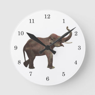 Vintage Wild Animals, Good Luck Asian Elephants Round Clock