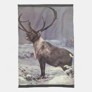 Vintage Wild Animals, Reindeer Caribou by CE Swan Tea Towel