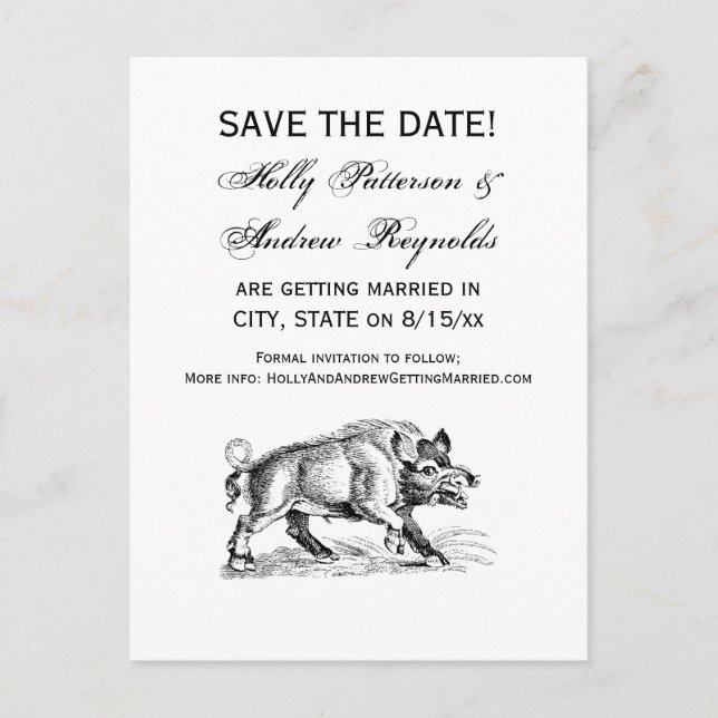 Vintage Wild Boar Drawing BW #2 Announcement Postcard (Front)