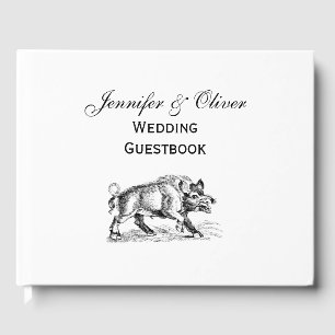 Vintage Wild Boar Drawing BW #2 Guest Book