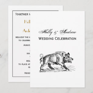Vintage Wild Boar Drawing BW #2 Invitation