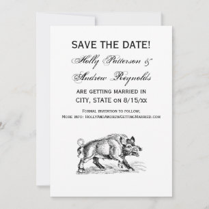 Vintage Wild Boar Drawing BW #2 Invitation