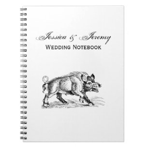 Vintage Wild Boar Drawing BW #2 Notebook