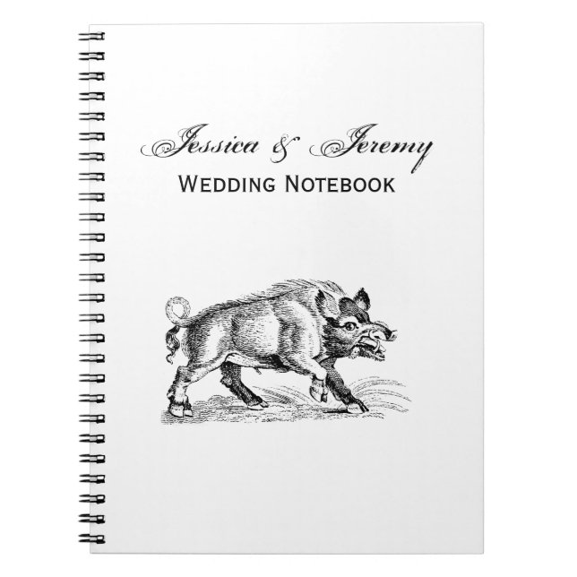 Vintage Wild Boar Drawing BW #2 Notebook (Front)