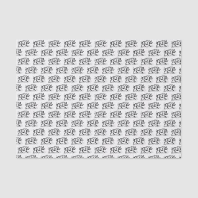 Vintage Wild Boar Drawing BW #2 Tissue Paper (Front)