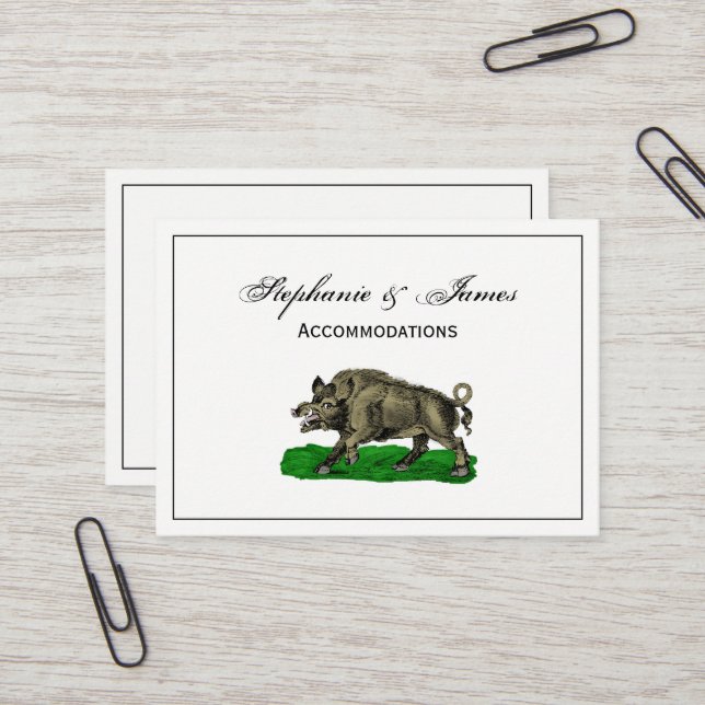 Vintage Wild Boar Drawing BW #3C Business Card (Front/Back In Situ)
