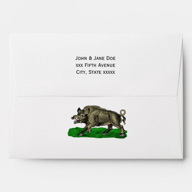 Vintage Wild Boar Drawing BW #3C Envelope (Back (Top Flap))