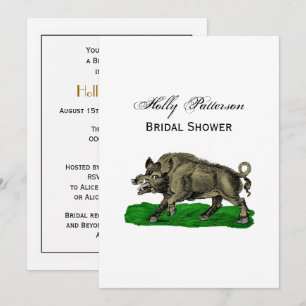 Vintage Wild Boar Drawing BW #3C Invitation