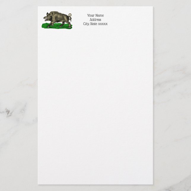 Vintage Wild Boar Drawing BW #3C Stationery (Front)