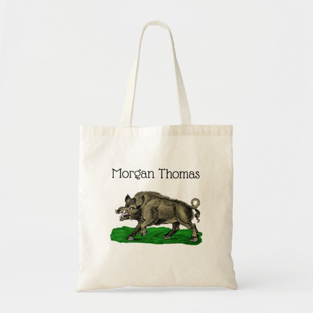 Vintage Wild Boar Drawing BW #3C Tote Bag (Front)