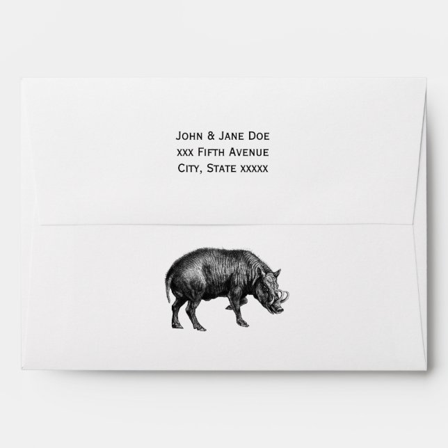 Vintage Wild Boar Drawing BW Envelopes (Back (Top Flap))