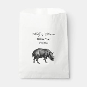 Vintage Wild Boar Drawing BW Favour Bag