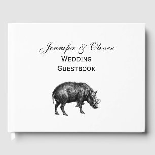 Vintage Wild Boar Drawing BW Guest Book