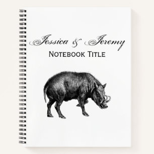 Vintage Wild Boar Drawing BW Notebook