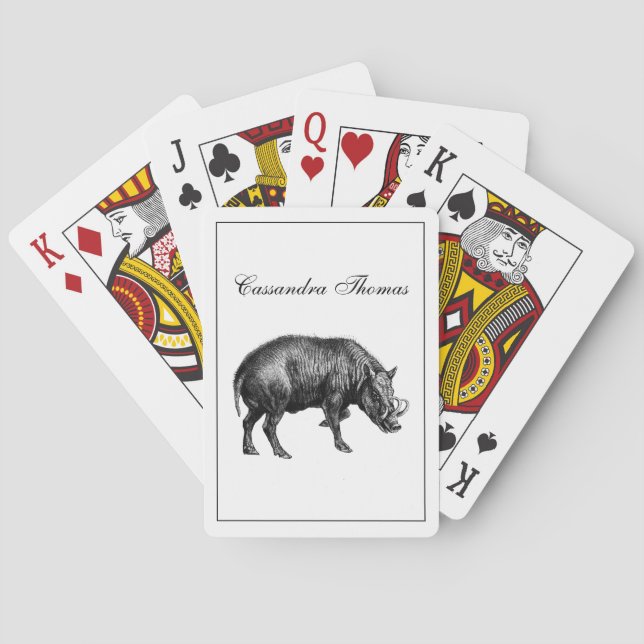 Vintage Wild Boar Drawing BW Playing Cards (Back)