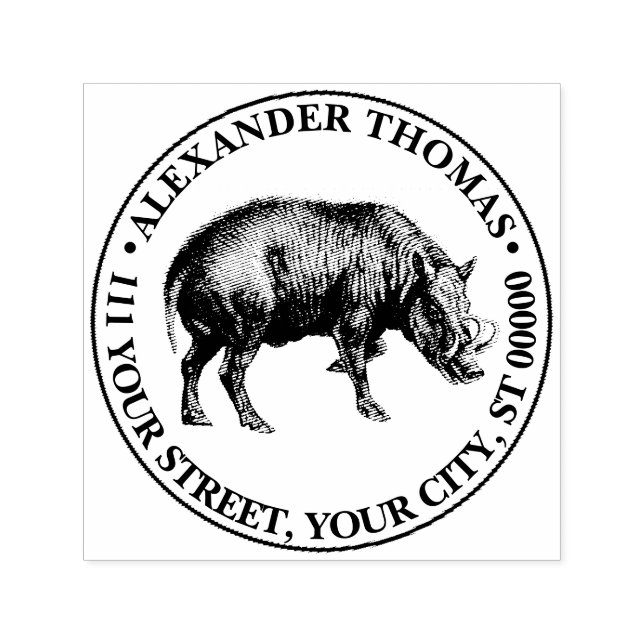 Vintage Wild Boar Drawing BW Self-inking Stamp (Design)