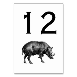 Vintage Wild Boar Drawing BW Table Number