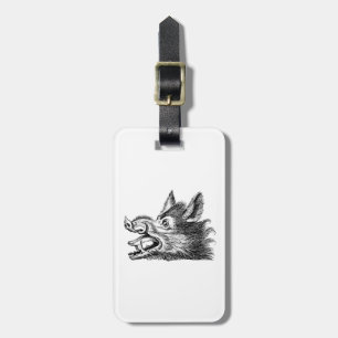 Vintage Wild Boar Head Drawing BW Luggage Tag