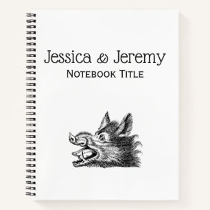 Vintage Wild Boar Head Drawing BW Notebook