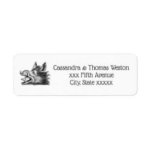 Vintage Wild Boar Head Drawing BW Return Address Label