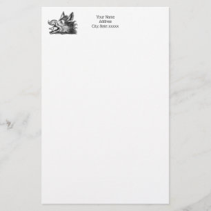 Vintage Wild Boar Head Drawing BW Stationery