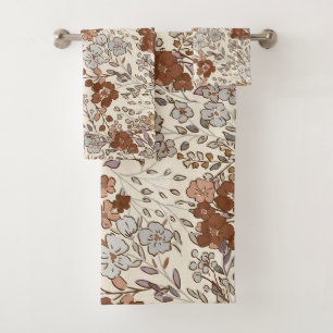 Vintage Wild Floral Brown Flower Nature Pattern Bath Towel Set