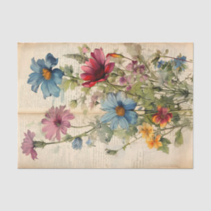 Vintage Wild Flowers on old paper Decoupage